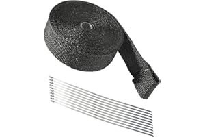 iolory 16.4 Feet Car Exhaust Wrap,Fiberglass Exhaust Header Wrap with 10 Zip Ties,Insulation Tape for Exhaust Pipes,Silencers