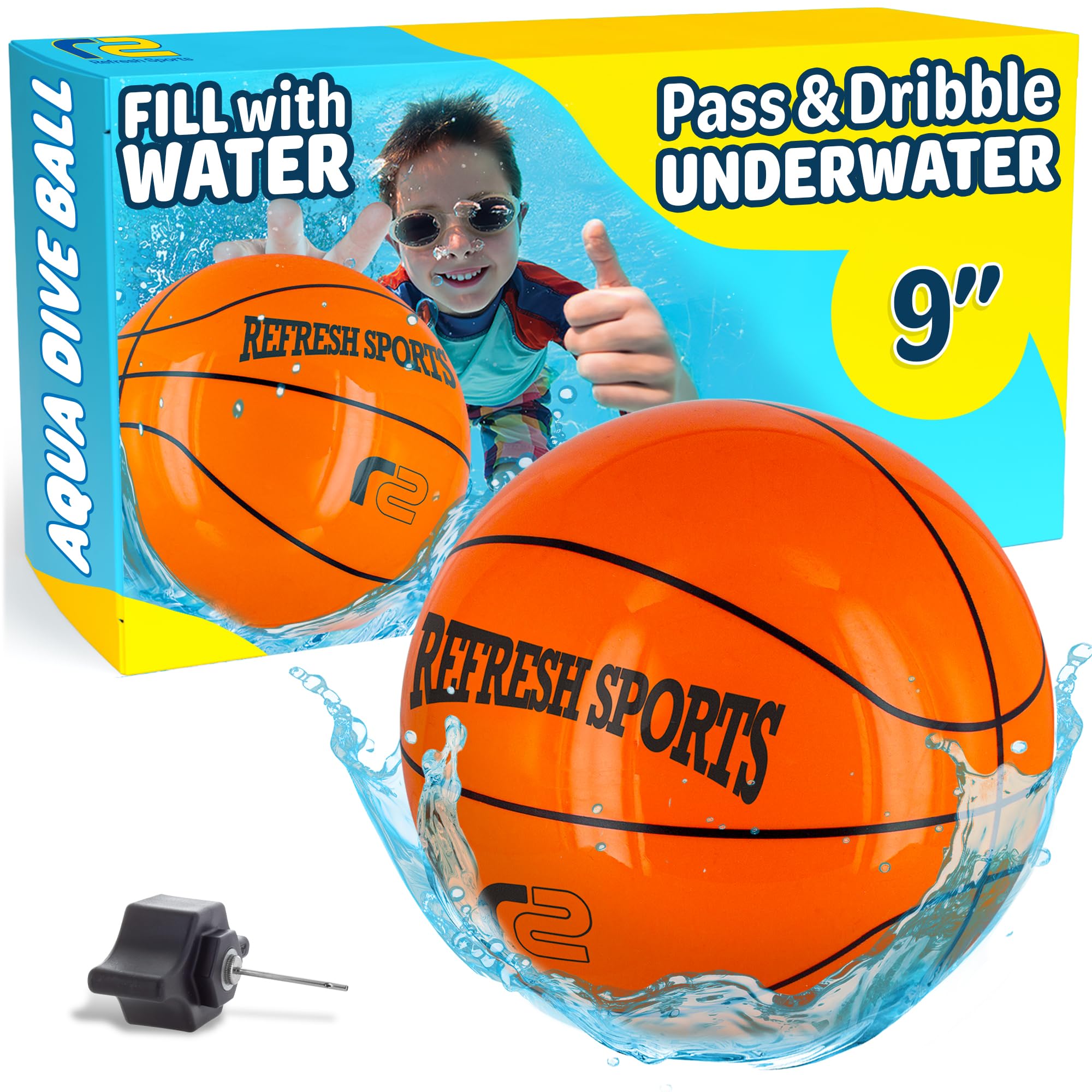 Photo 1 of Aqua Dive Pool Ball Basketball - Best Underwater Pool Toys For Kids & Teens - Fun Summer Water Toys & Beach Games for Boys & Girls - Watermelon Toy Gifts for Kids - Boy Gift for 8 9 10 11 12+ Year Old