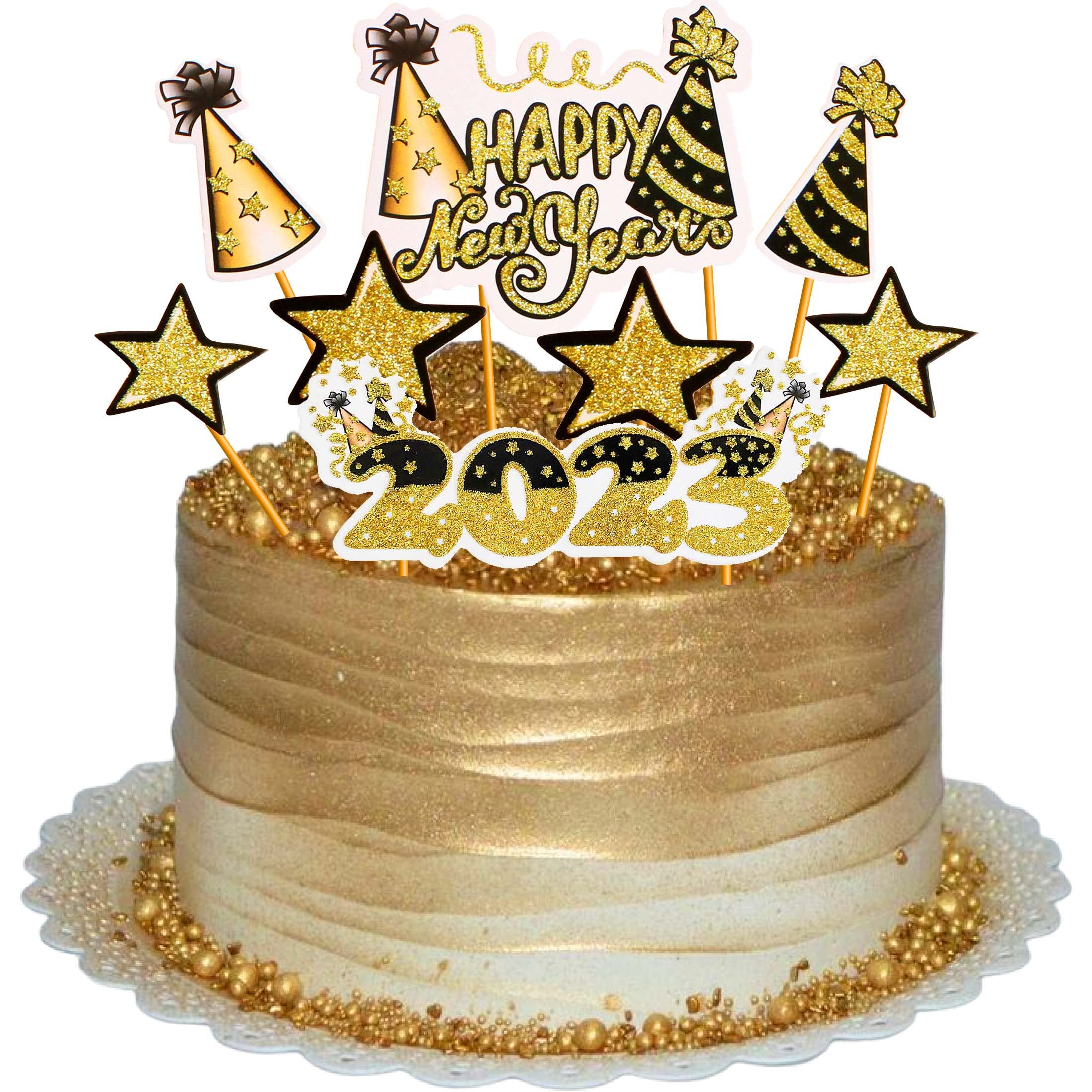 ZNDFTW 16 pcs Happy New Year Cupcake Toppers Gold Glitter Picks Celebration Party Decorations New Years Eve Holiday Decor Glitter Party Accessories for 2023 New Years Eve Party Supplies Decoration