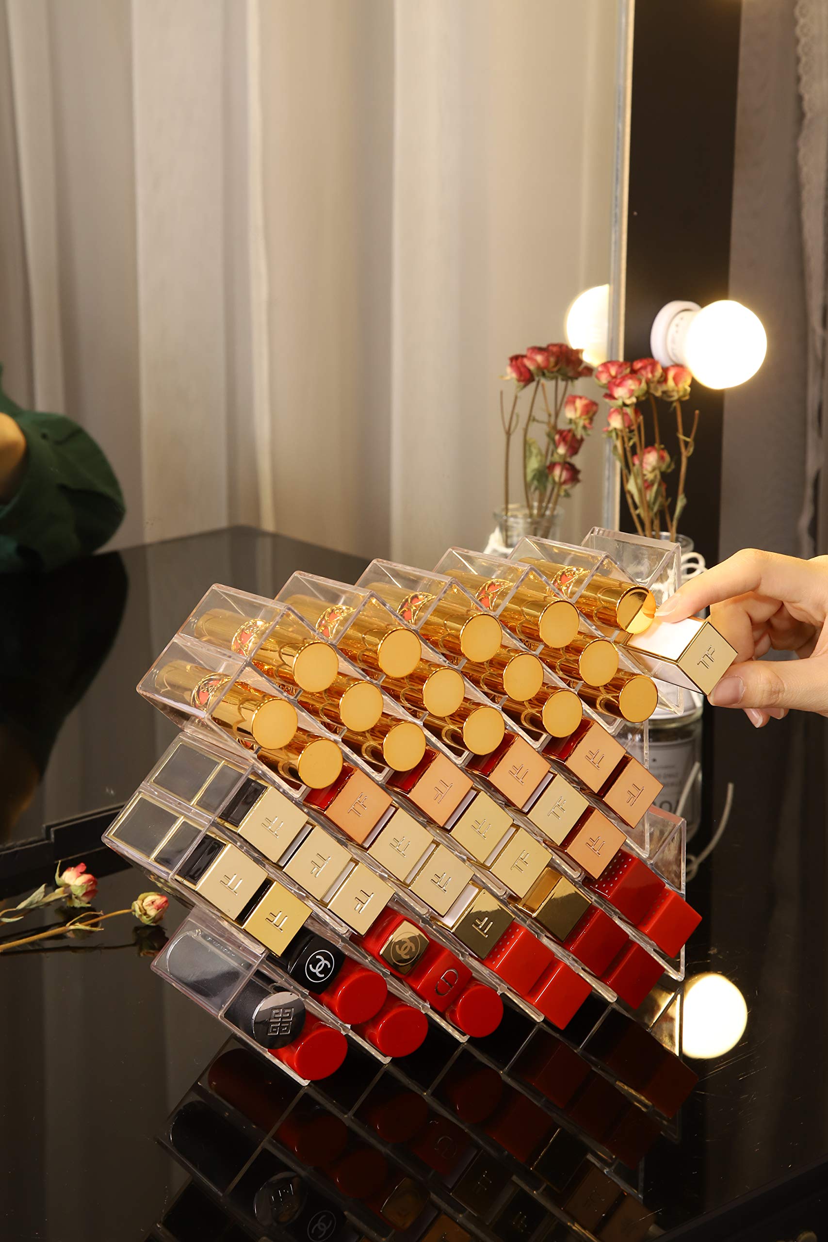 YIEZI Lipstick Holder Organizer 48 Spaces Acrylic Stackable Fish Shape Lipstick Tower, Lip Gloss Storage Stand, Perfect for Lipgloss Organizers Makeup Vanity Display, Clear (3 Pack)