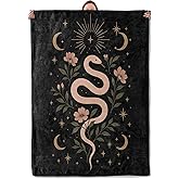 Mystical Snake and Moon Blanket Gifts for Women Girls Kids, Soft Warm Lightweight Flannel Celestial Floral Throw Blankets for Bedroom Living Room Home Sofa Home Camping Decor 50" x 60"
