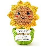 Krinisou Thinking of You Sunflower Gift for Women – Crochet Sun Flower “You’re Marvelous”, Positive Affirmation Desk Decor, Uplifting Cheer Up & Encouragement Gift for Best Friend or Coworker