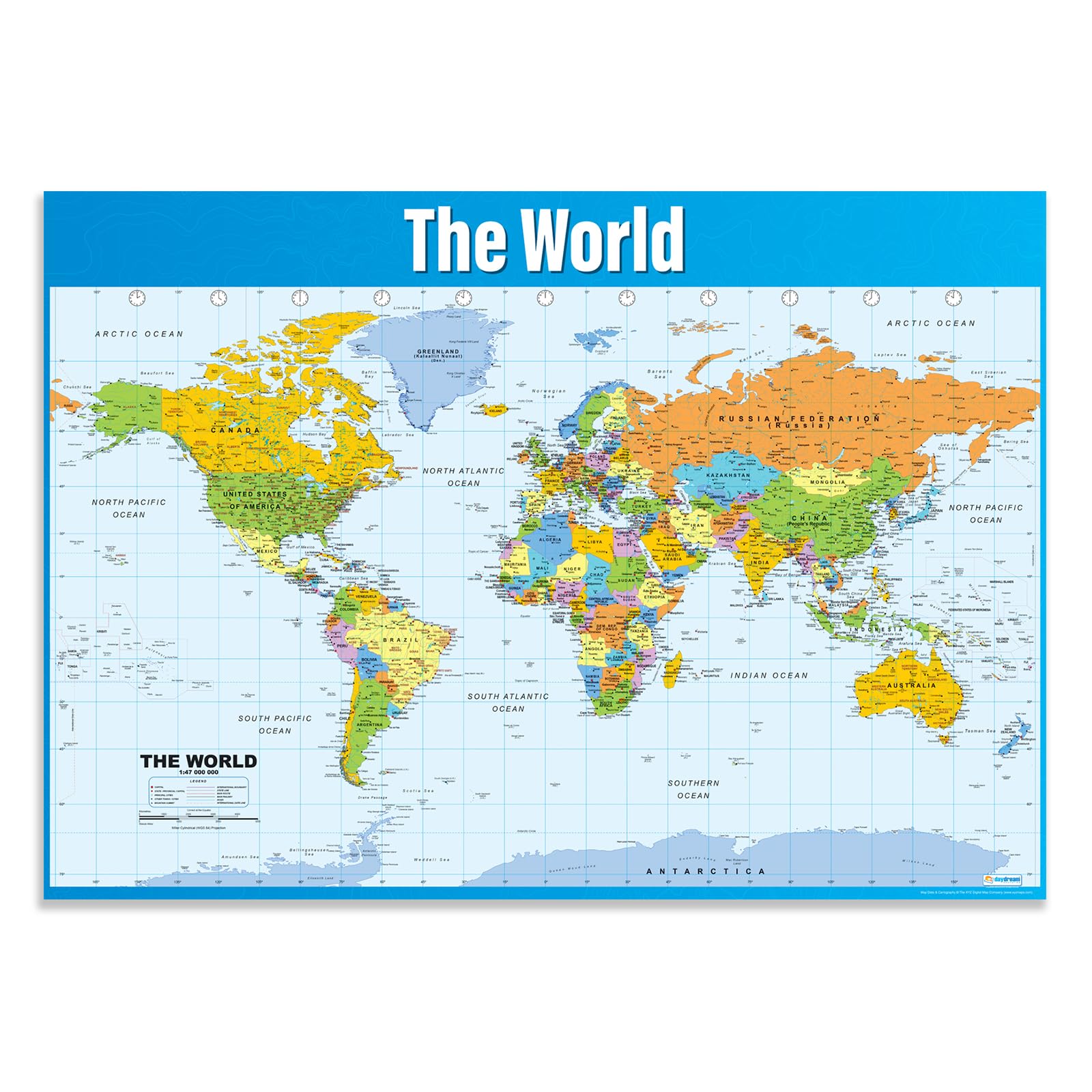 Daydream Education World Map Poster, Gloss Paper Extra Large A1 (850 mm x 594 mm) - Geography Wall Chart for Classroom & Home