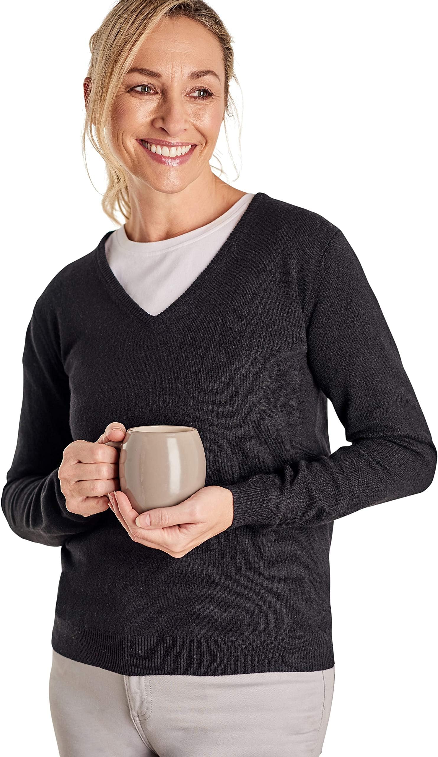 Ladies Cashmere and Merino V Neck Knitted Sweater