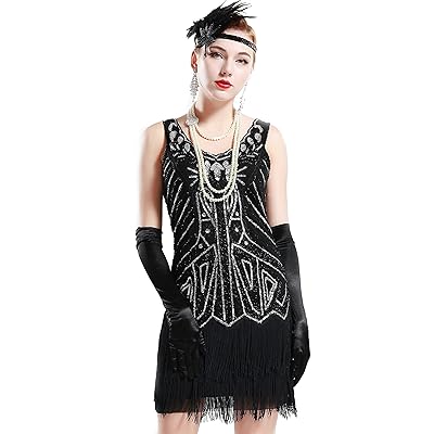 BABEYOND Women's Flapper Dresses 1920s V Neck Beaded Fringed Great Gatsby Dress