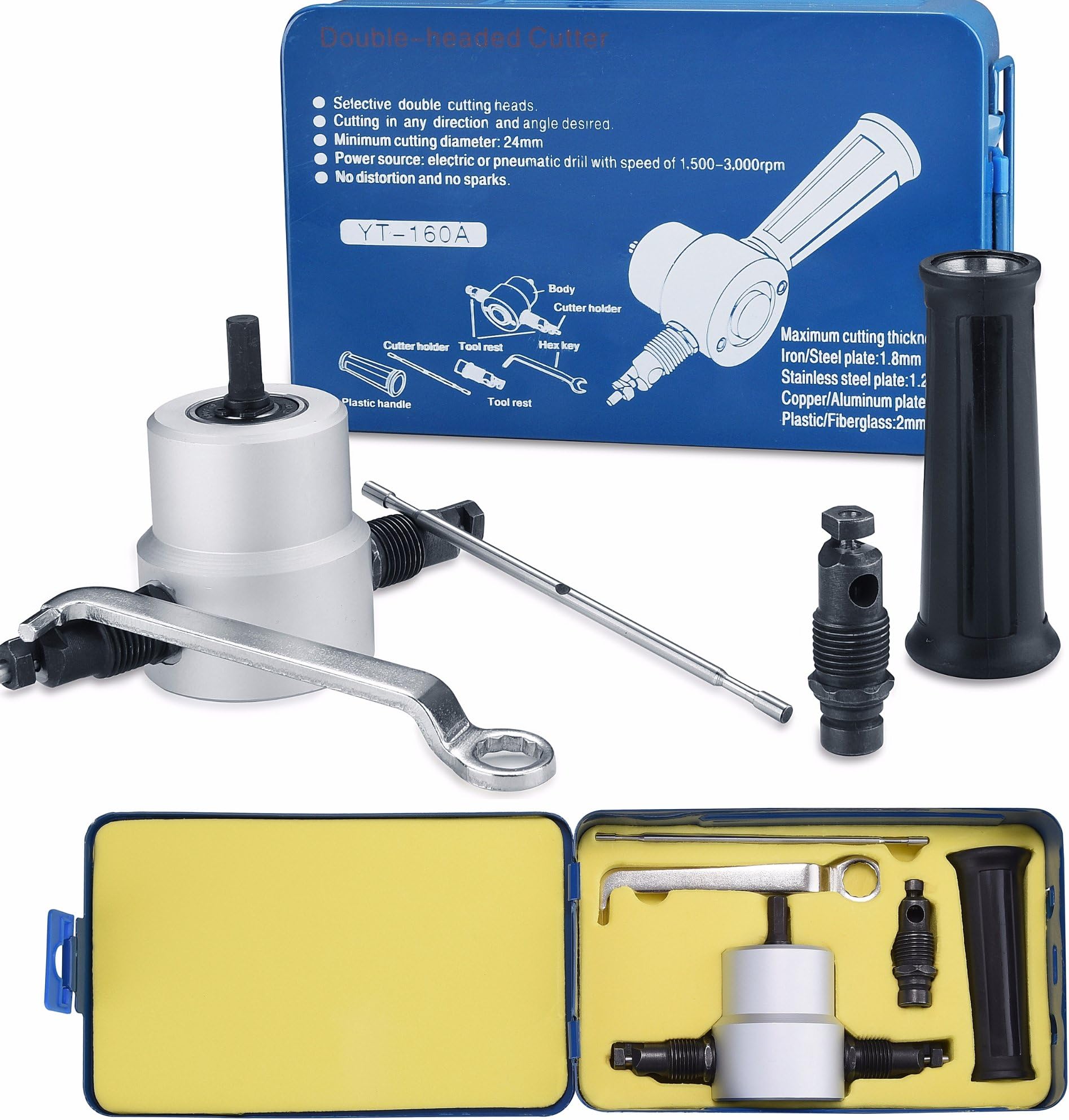 Double Head Sheet Metal Nibbler Cutter Nibbler Tool Drill Set with Wrench and Parts Workshop Tool