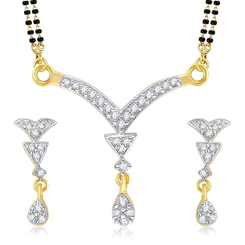 VK Jewels Gold And Rhodium Plated Alloy Mangalsutra set with Earrings for Women made with Cubic Zirconia-MP1040G [VKMP1040G]