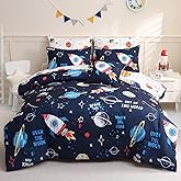 Tasselily 8 Piece Bed in a Bag Full Size Comforter Sets for Boys Girls,Rocket Space Planets Bedding Sets for Kids