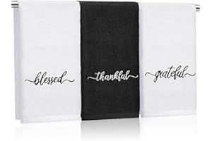SmoothNovelty 3 Pcs Thanksgiving Black and White Fingertip Towels 100% Cotton Fall Farmhouse Bathroom Hand Towels 12 x 18 in Decorative Embroidery Blessed Thankful Grateful for Gift Home Decor