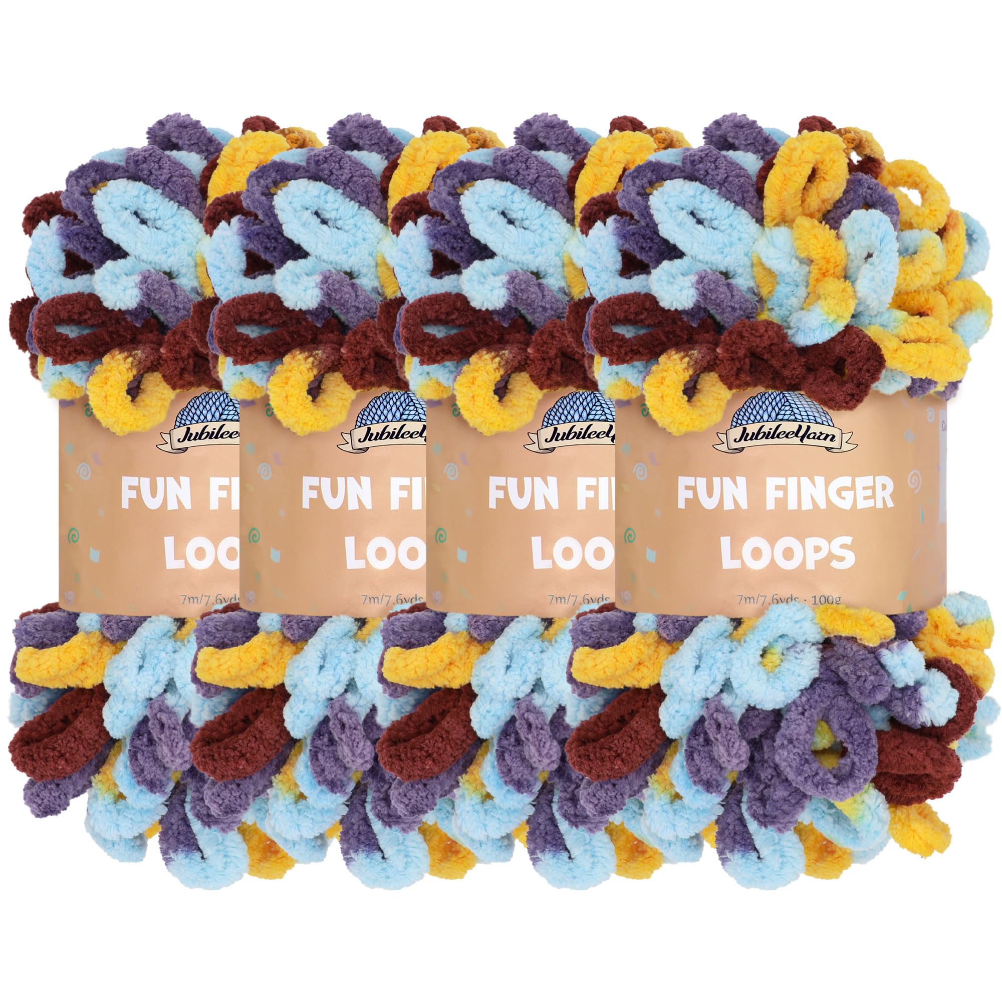 JubileeYarn Fun Finger Loops Yarn - Polyester Jumbo Weight Loop Yarn - 100g/Skein - Iris - 4 Skeins