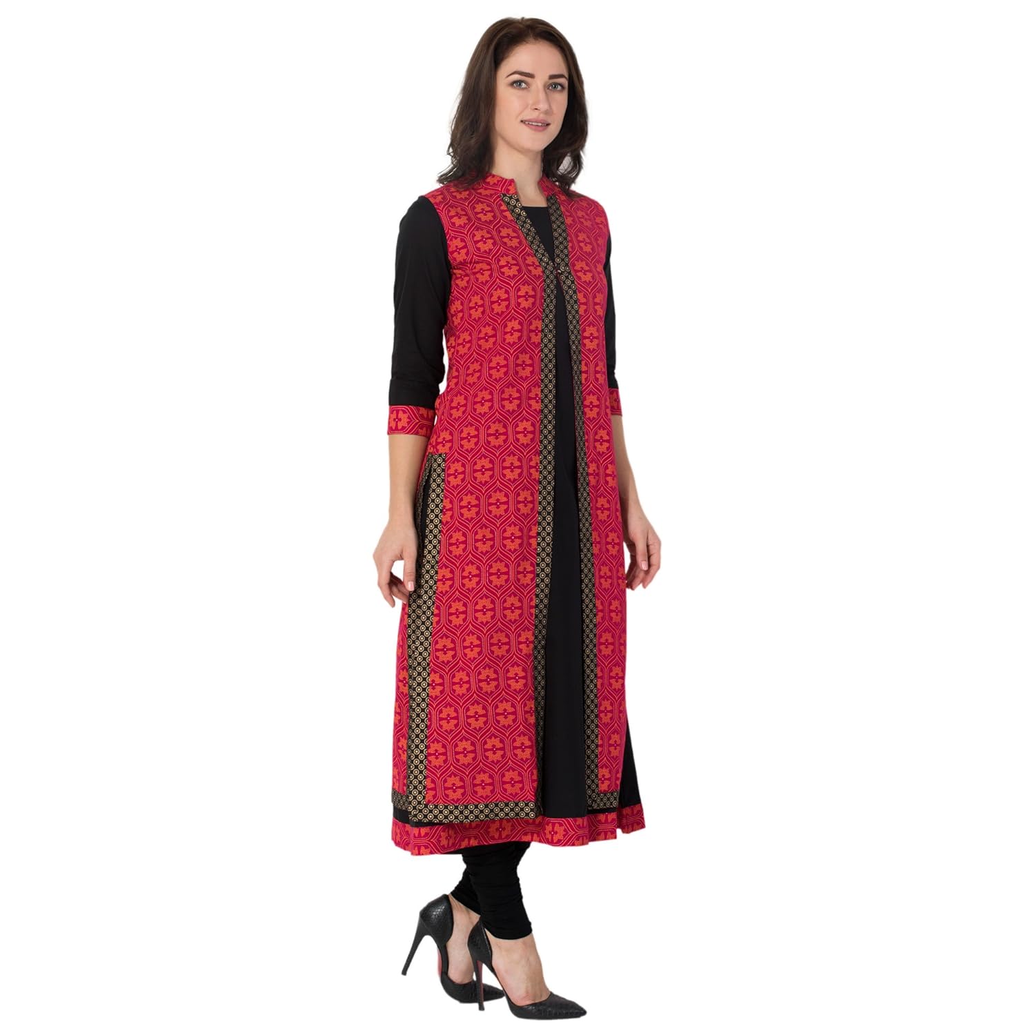m&d women's cotton printed double layer kurti