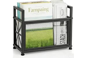 WHEARTED Magazine Rack Floor, Black Magazine Holder, Magazine Storage Basket, File Holder Organizer Stand, Metal Storage Shel