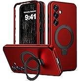 DuiDuiQ Designed for Samsung Galaxy S25 Case with Magnetic Ring Stand [Compatible with Mag-Safe][Military Grade Drop Protection][Build in Kickstand] Shockproof Galaxy S25 Phone Case 6.2",Red
