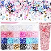 10000Pcs Flatback Pearls and Rhinestones for Crafting, Pink Blue Gold Black White 3-6mm Color Half ABS Flatback Half Pearl Beads Gems Bedazzling for Nails Art Crafts DIY Shoes Clothes Bags