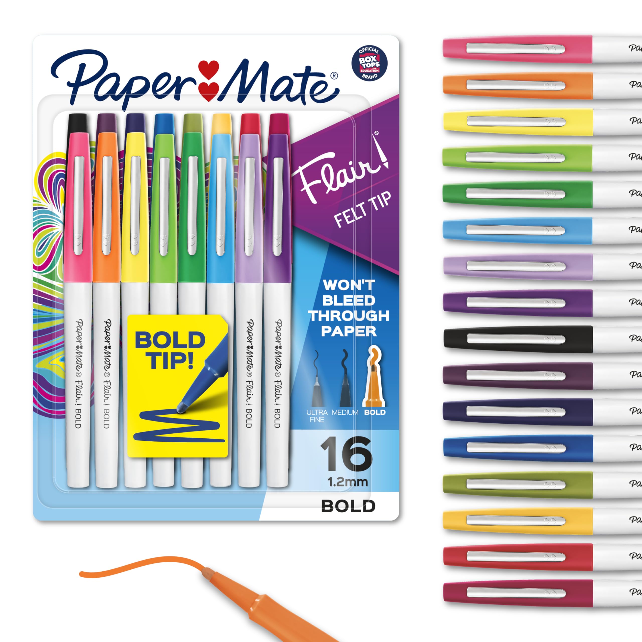 Photo 1 of Paper Mate Flair Pens Felt Tip Pens Bold Tip (1.2 mm) Assorted Colors 16 Count