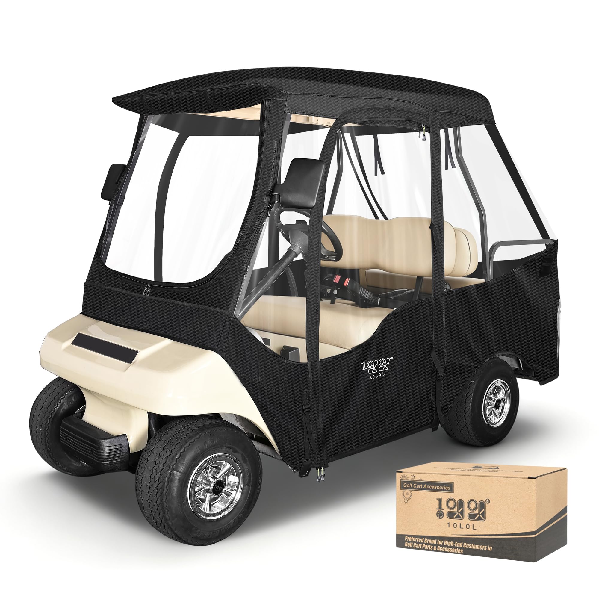 Photo 1 of 10L0L 4 Passenger Golf Cart Enclosure for Club Car DS Short Roof, 600D Waterproof Golf Cart Rain Cover, Heavy Duty Driving Enclosure, Snowproof Windproof, with Clear PVC Windows & Tail Light Panel