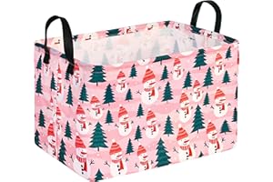 MAIZMZ Baby Storage Basket Cube Kids Hamper Pink Snowman Toys Organizer Bins Nursery Hamper Waterproof Basket for Clothes Book Shelf Gifts ,Girls Room Decor