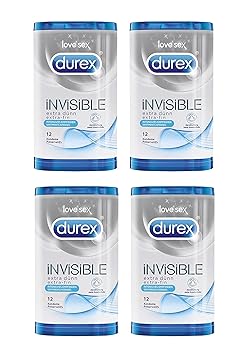 Durex Invisible Kondome, extra dünn für intensives Empfinden, 4er Pack (4 x 12 Stück)