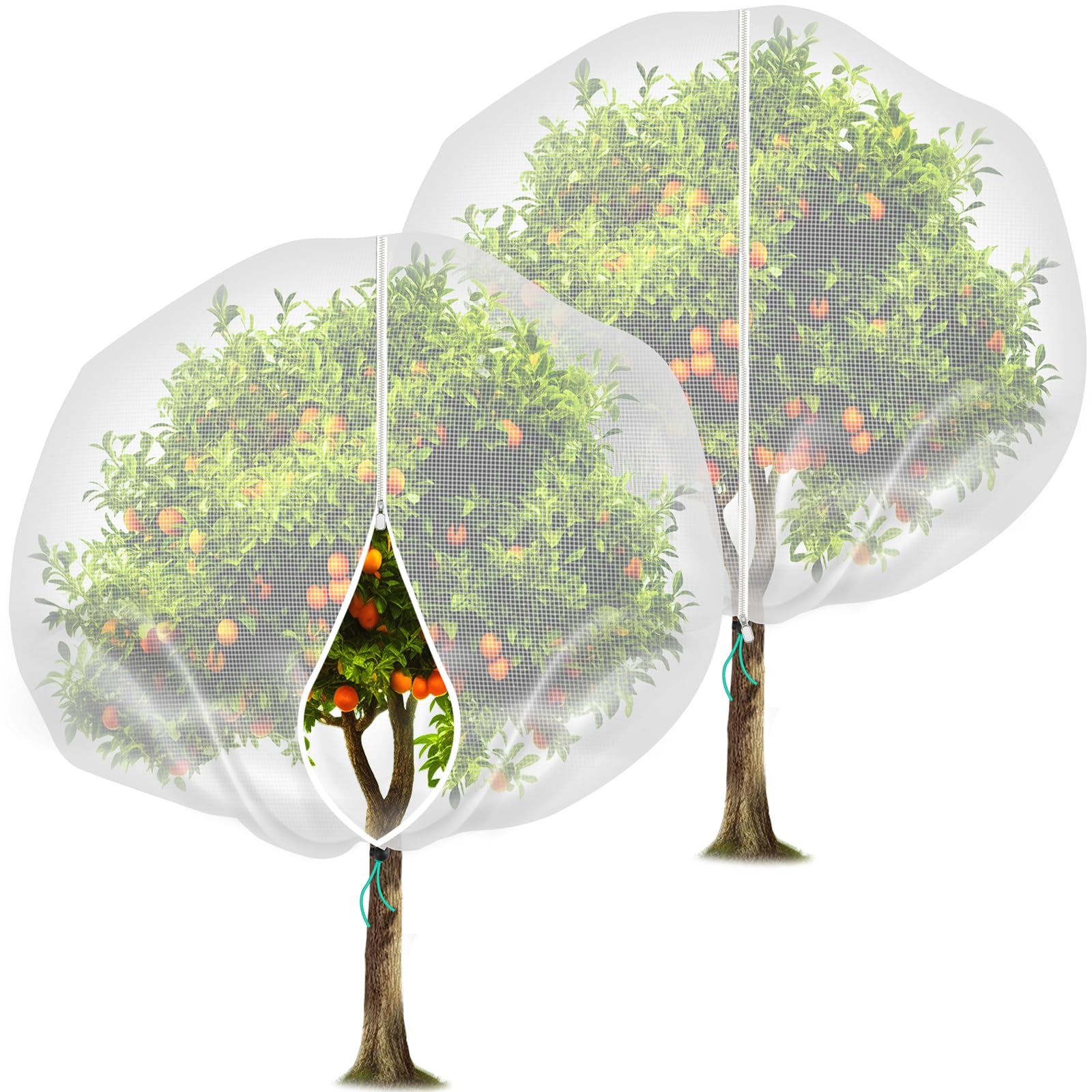 Photo 1 of 2 Packs 8x8FT Large Fruit Tree Netting Plant Cover, Ultra-Fine Mesh Insect Bird Barrier Netting with Zipper and Drawstring, Garden Netting for Protect Plants Peaches Apples Trees