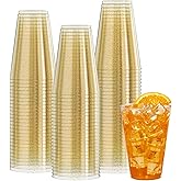Vplus 100 Count 14 OZ Gold Glitter Heavy Duty Large Plastic Cups, Disposable Plastic Glasses Tumblers, Elegant Wedding Birthday Christmas Party Cups