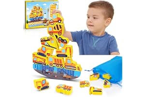 IPOURUP Montessori Toys for Kids Wooden Construction Engineering Cars Blocks Stacking Toy for 3 4 5 6 Year Old Boys Girls Toddlers Educational Toys Balance Game for Boy Girl Age 3-6