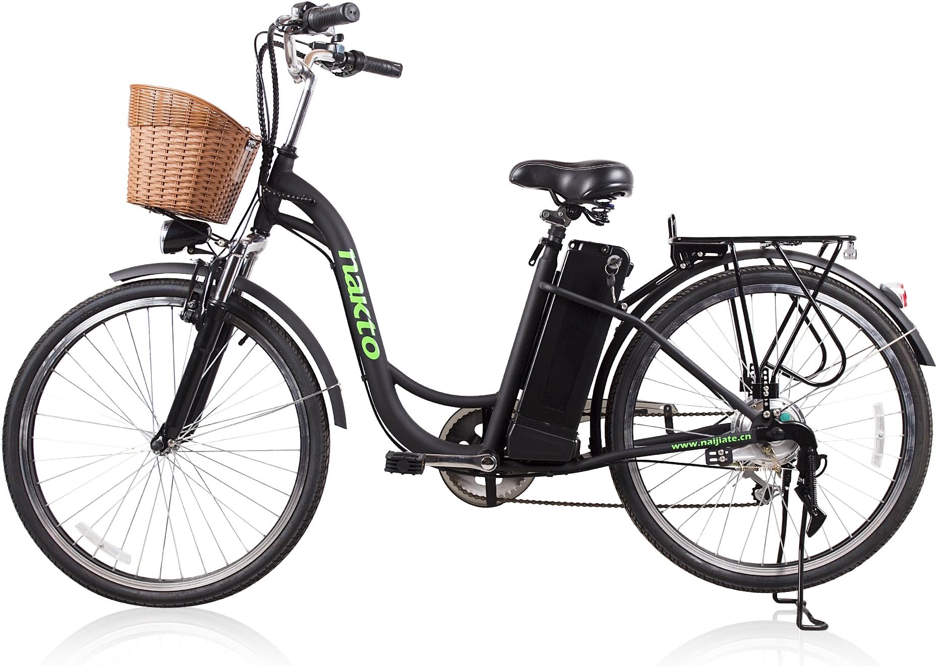 Santa Electric Bike 6-Speed-Gear City E-Bike with 26" 250W 36V10A Lithium Battery, Plastic Basket,Charger