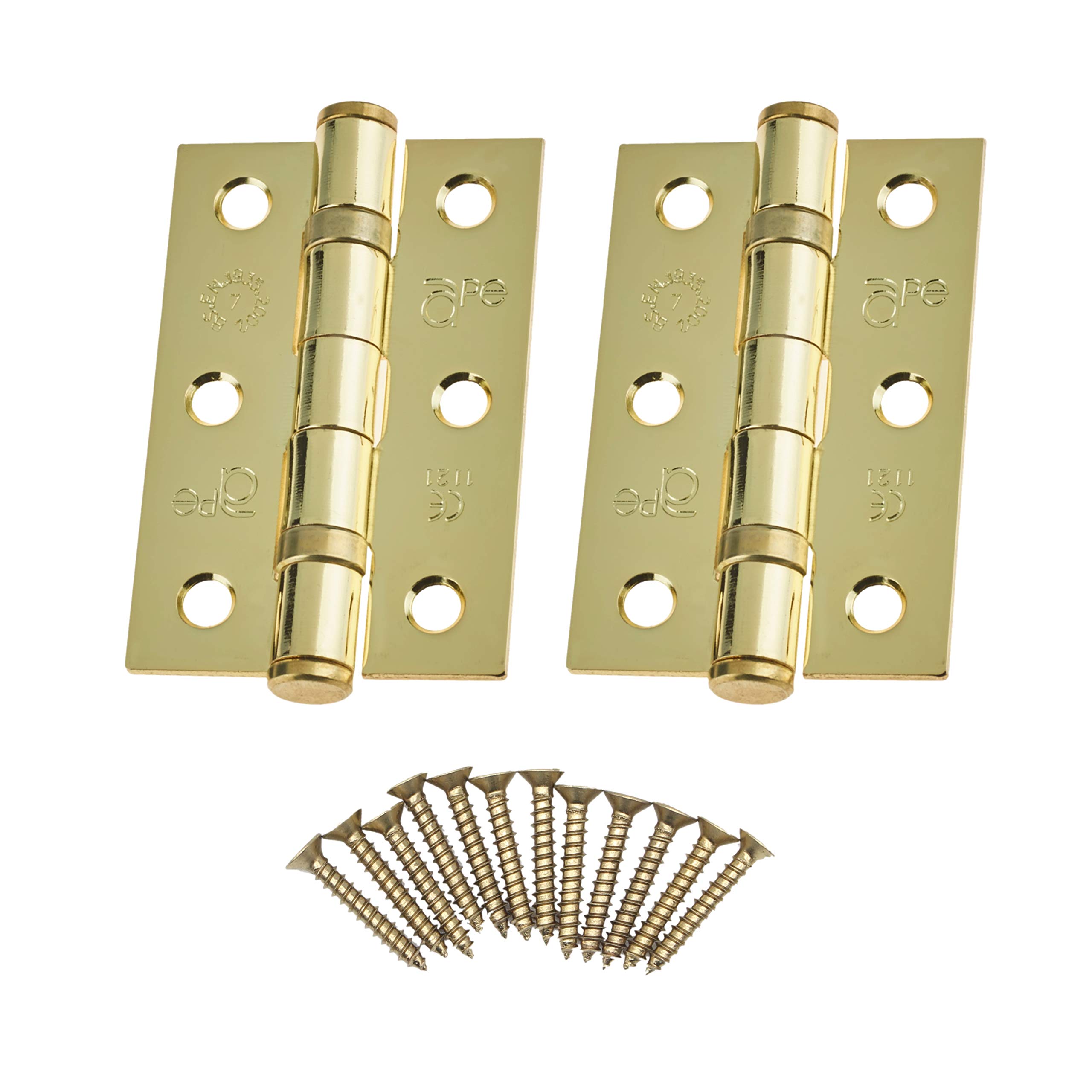 Door Hinges 3" 76mm Ball Bearing 1 Pair Pack [2 Hinges & Screws] Polished Brass