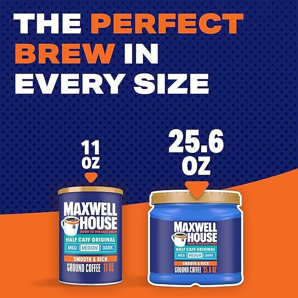 MAXWELL HOUSE HALF CAFF ORIGINAL MEDIUM ROAST GROUND COFFEE, 25.6 OZ CANISTER