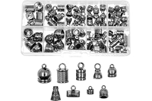 Cord End Cap for Jewelry Making, Kumihimo End Cap Finding Kit for Leather, Tassels; Gun Metal 4mm to 9mm 90 PCs by Mandala Crafts