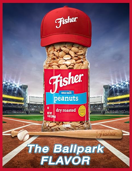 FISHER SNACK SEA SALT DRY ROASTED PEANUTS, 14 OZ