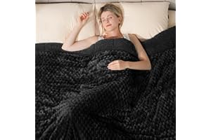 EAZFY PRO Super Soft Luxury Fleece Sherpa Weighted Blanket 15lbs for Adults, Turtle Shell Fluffy Cozy Warm Queen Size Weighted Throw, Ceramic Beads Washable Heavy Blankets for Couch Bed, Black, 60" x 80"