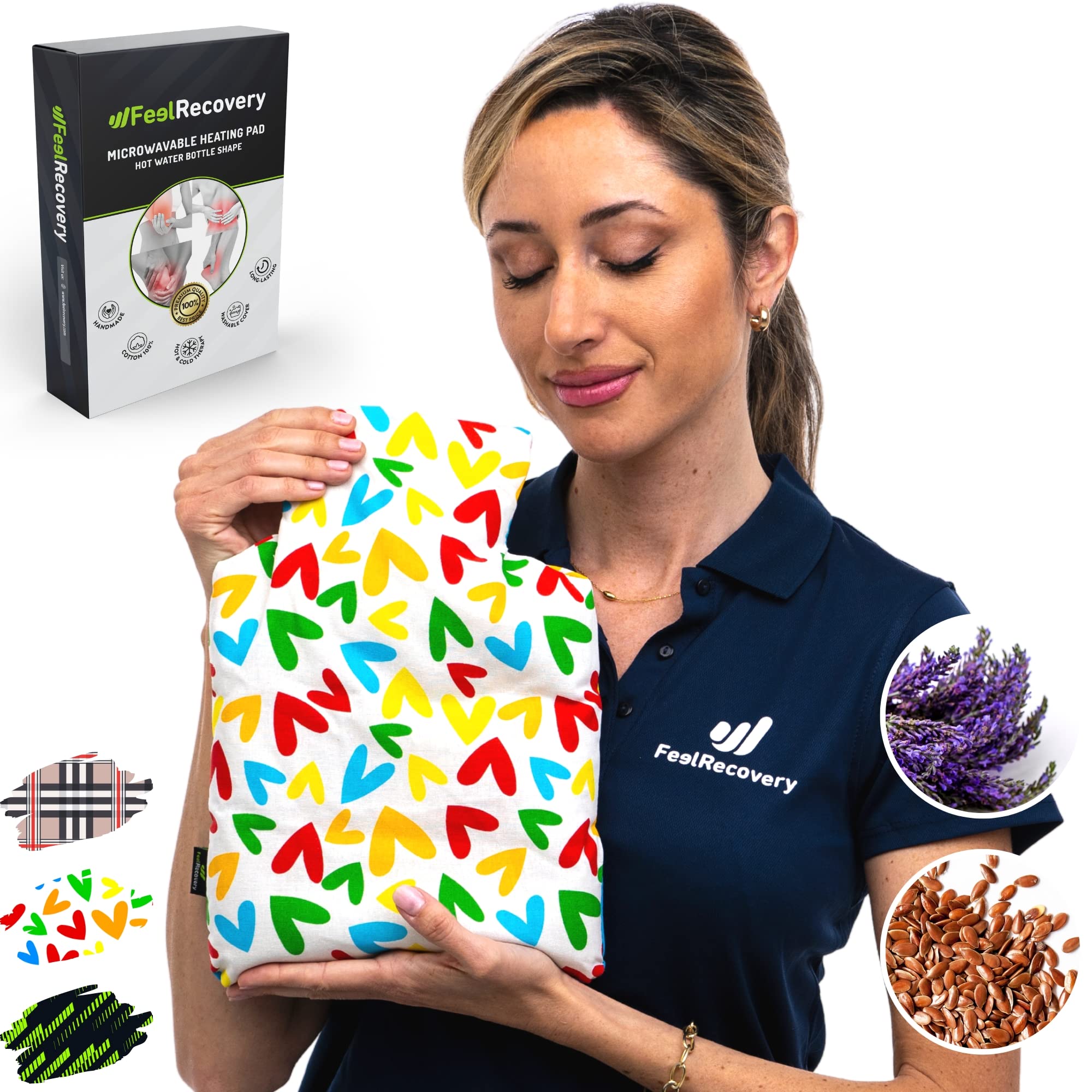 Wheat Bag Microwave w/Classic Bottle Shaped - Microwave Heat Pack for Pain Relief (30x22 cm) - Heat & Cold Pad Microwavable - Washable Cover, 100% Cotton Fabric & Lavender