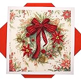 GREENHANDSHAKE Christmas Quilling Card 3D Collection - Unique Dedicated Handmade, Design Greeting Card for all occasion (Festive Poinsettia & Bow Christmas)