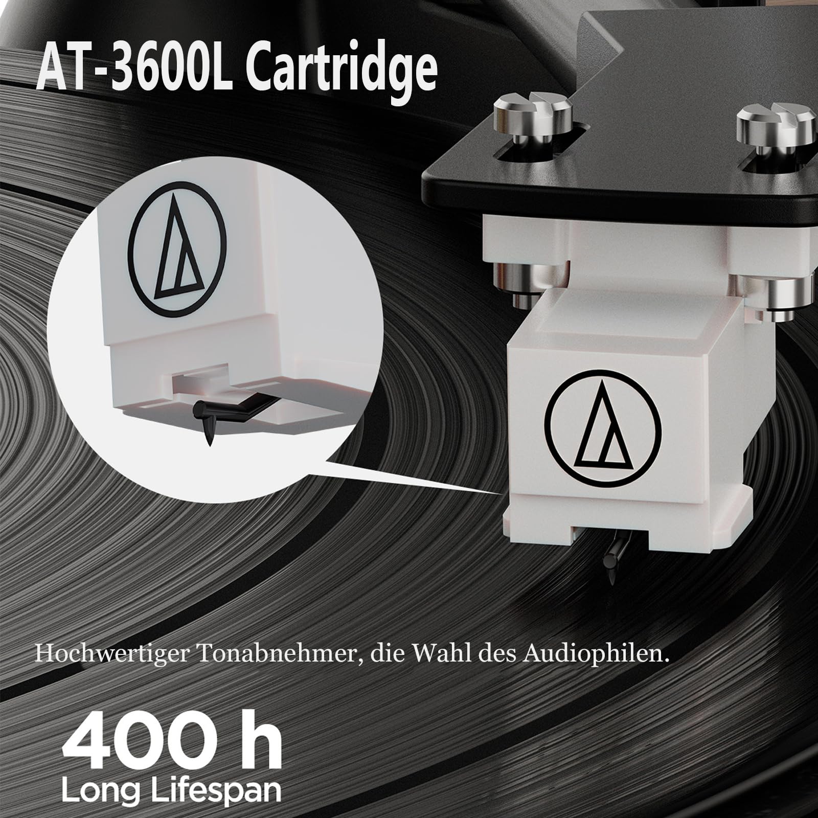 Schallplattenspieler mit Integrierten Lautsprecher, Plattenspieler Bluetooth HiFi mit Zwei Geschwindigkeiten, Phono-Vorverstärker 33/45 U/min und AT-3600L Tonabnehmer (Nussbaum) 5
