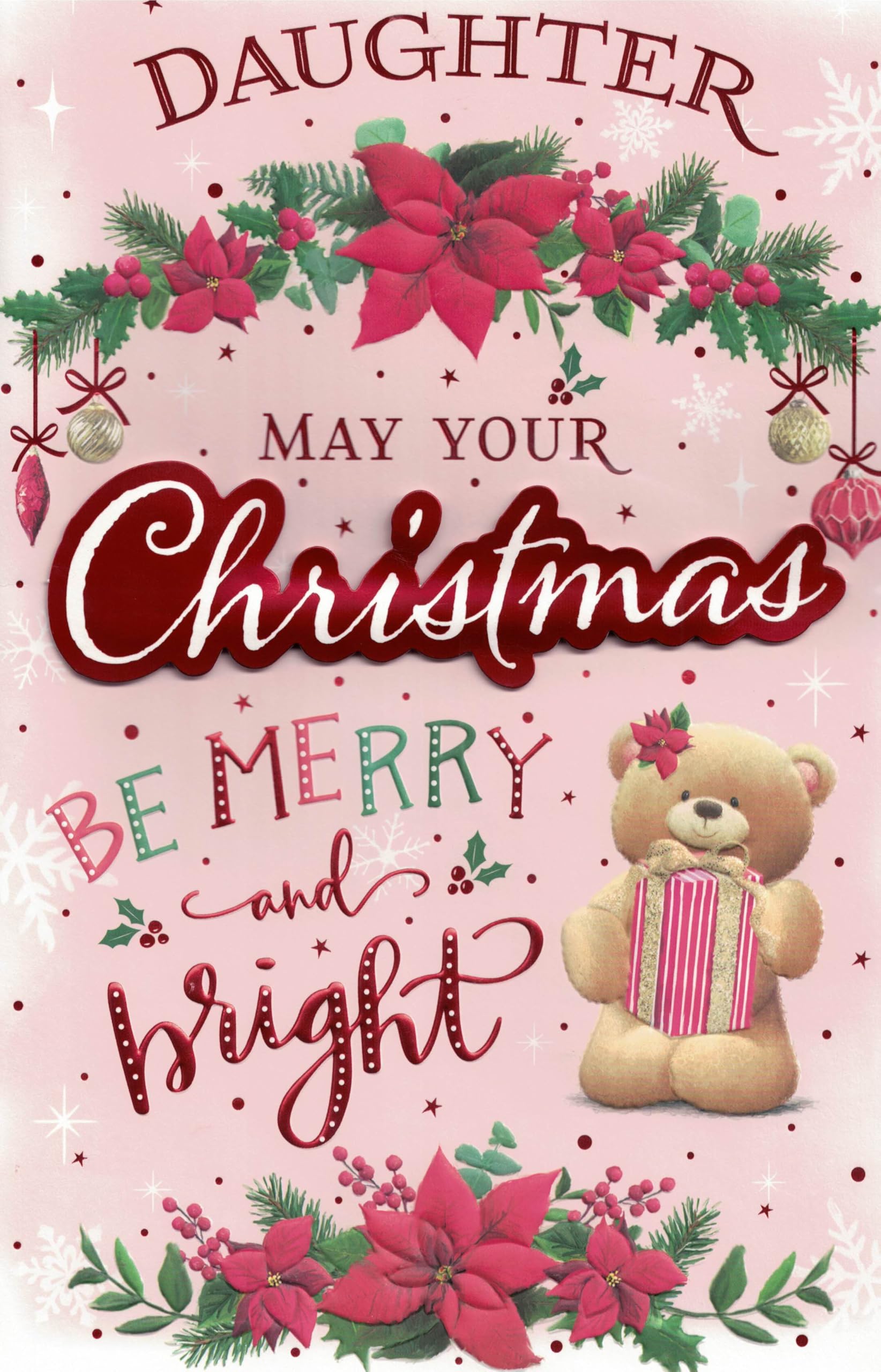 Extra Large Daughter Christmas Card, Cute Xmas Design, 8 Page Insert, 30.48 x 20.32 cm