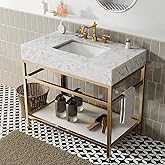 Gesipor Bathroom Carrara Marble Vanity with Sink 36" x 21" Freestanding Console Sink with Tempered Glass Shelf Utility Sink f