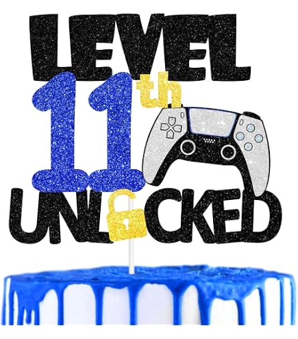 Happy 12th Birthday Level Up Cake Topper - Video Game Controller Themed Glitter Decoration For 12 Year Old