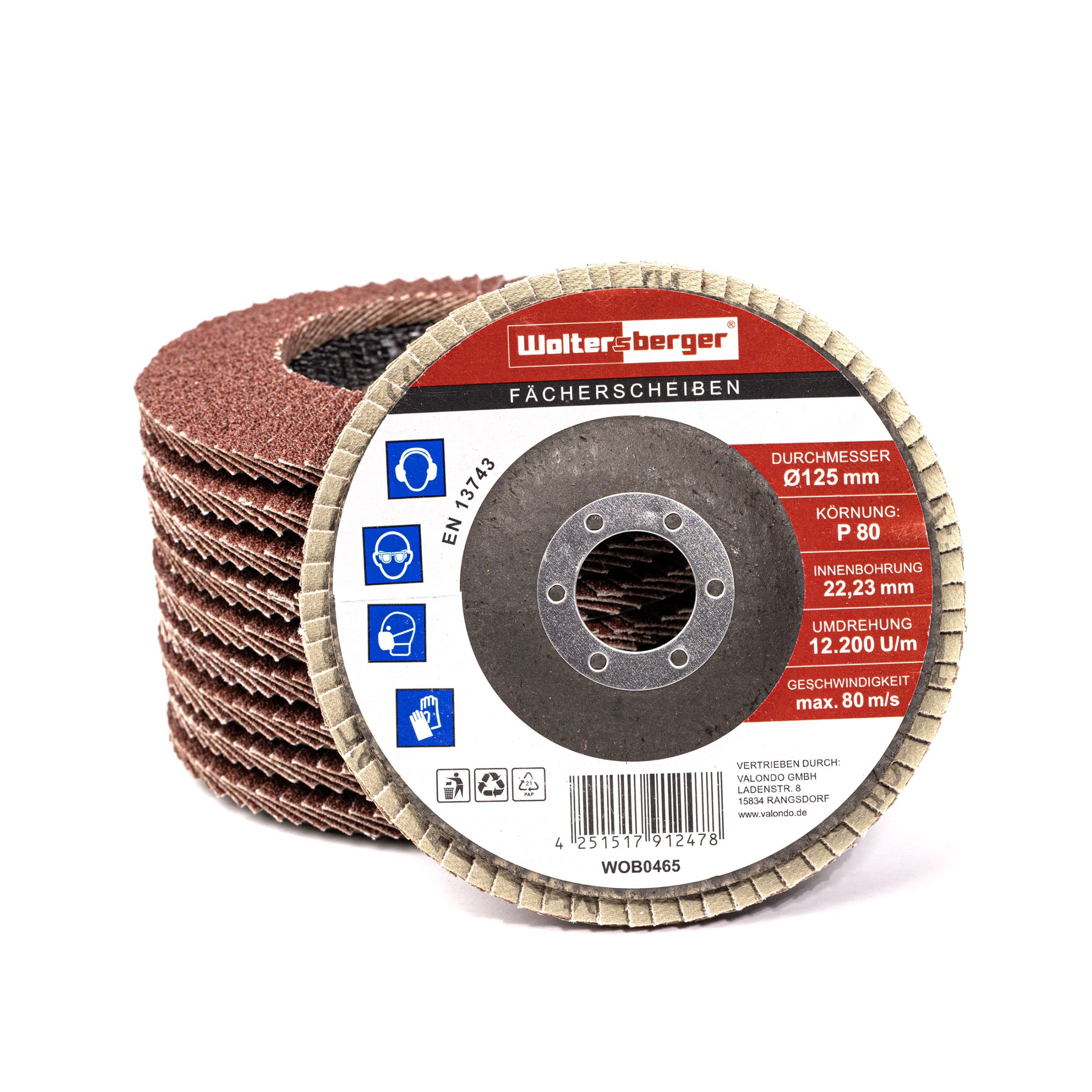 Woltersberger® Flap Discs Diameter 125 mm Grain 40 Pack of 10 Brown for Metal and Wood Corundum Angle Grinder Abrasive Mop Lamellar Discs Sanding Discs