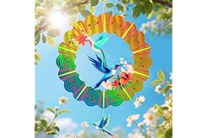 MRHEPHAESTUS Hummingbird Metal Wind Spinners, Hummingbird Gifts for Christmas Women Mom Grandma Wife Men, 12 inch 3D Stainless Steel Hanging Wind Spinner for Outdoor Indoor Yard Art Garden Christmas Decorations