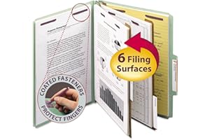 Smead Pressboard Classification File Folder with SafeSHIELD Fasteners, 2 Dividers, 2" Expansion, Letter Size, Gray/Green, 10 per Box (14076)