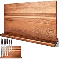 XYJ Magnetic Knife Block for Stainless Steel Knives,Scissors,Natural Wooden Holders Double Side Knife Storage Organizer Kitch