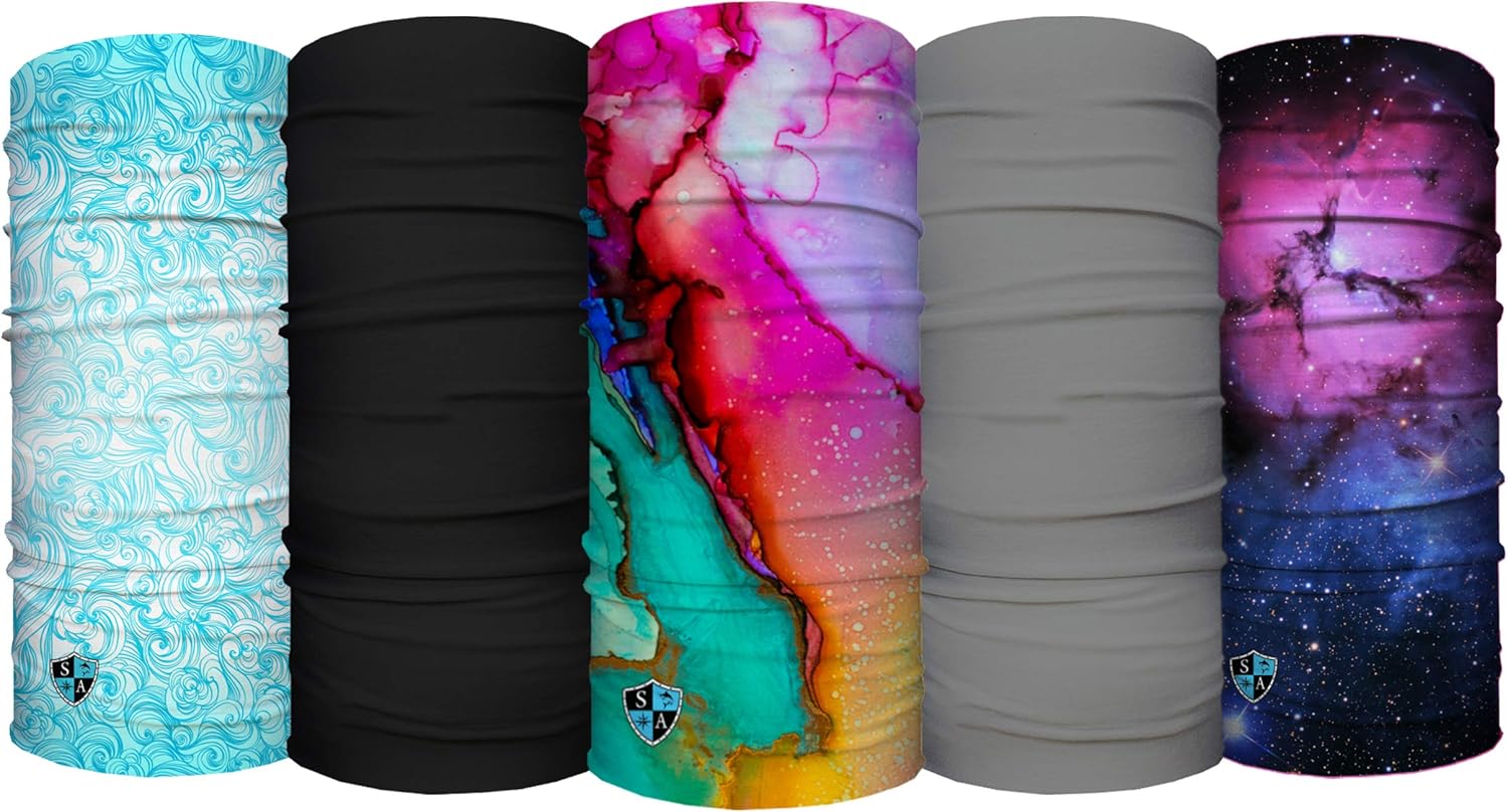 S A - UV Face Shield 5 Pack - Multipurpose Neck Gaiter, Balaclava, Elastic Face Mask for Men and Women