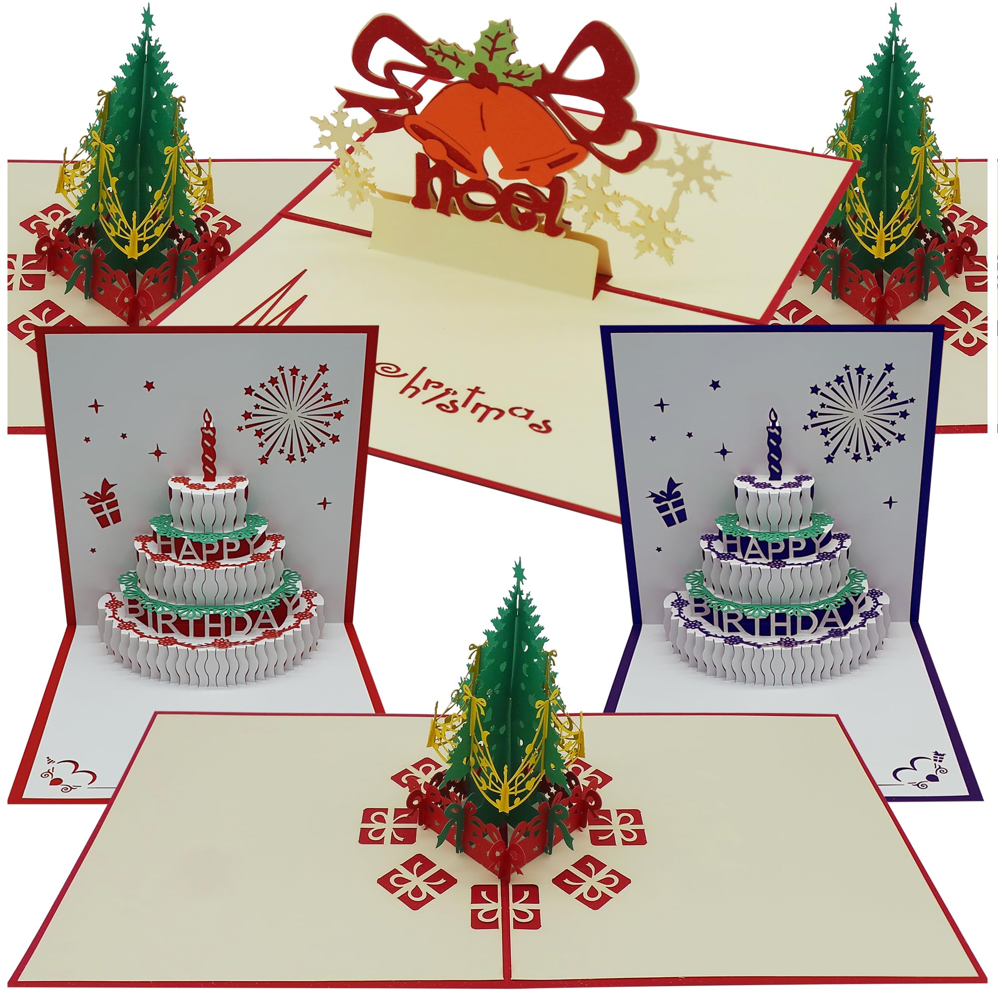 Pack of 6 Luxury 3D Pop-Up Cards: Intricately Designed Greeting Card Bundle for Birthdays, Christmas, and More (BUNDLE E)