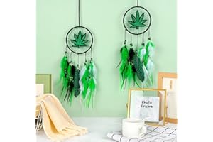 QUNCLAY Weed Embroidered Dream Catcher 2 Pieces Leaf Weed Gifts for Women Men Room Bedroom Decorations, 19.69 Inches Long