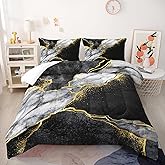 Nttopship Marble Comforter Set Queen Size - Black Gold Gray Bedding Set, Soft Microfiber Minimalist Wind, 3 Pieces With 2 Pillowcases