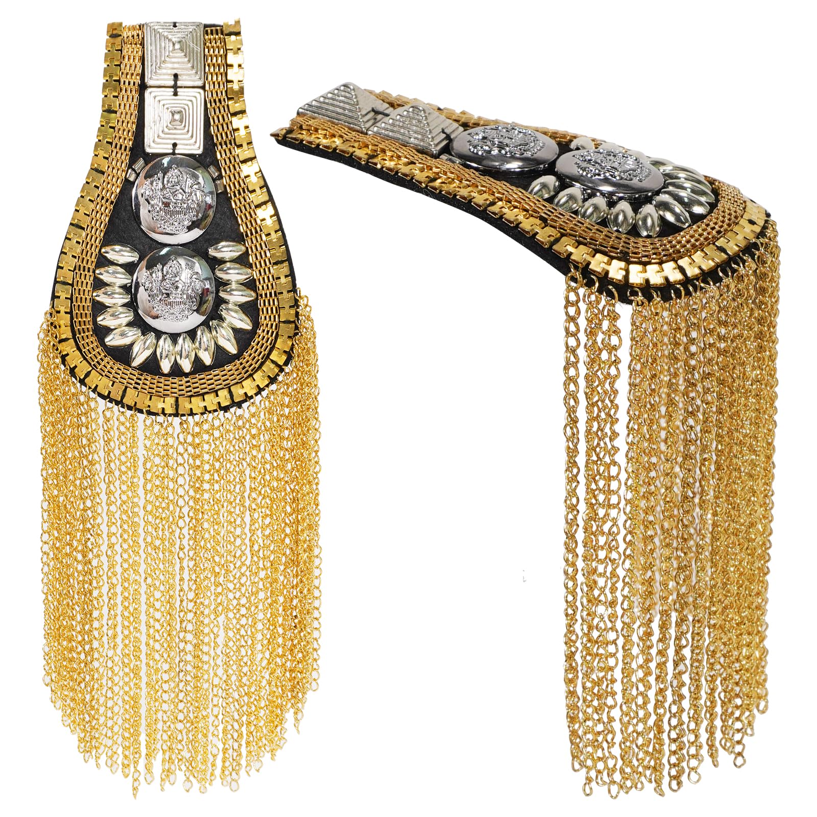 Qililandiy 1 Pair Shoulder Epaulettes Tassel Gold Fringe Shoulder Pads Blazer Epaulets Shoulder Chain Jackets Decoration Metal Punk Fringe Badge for Men and Women