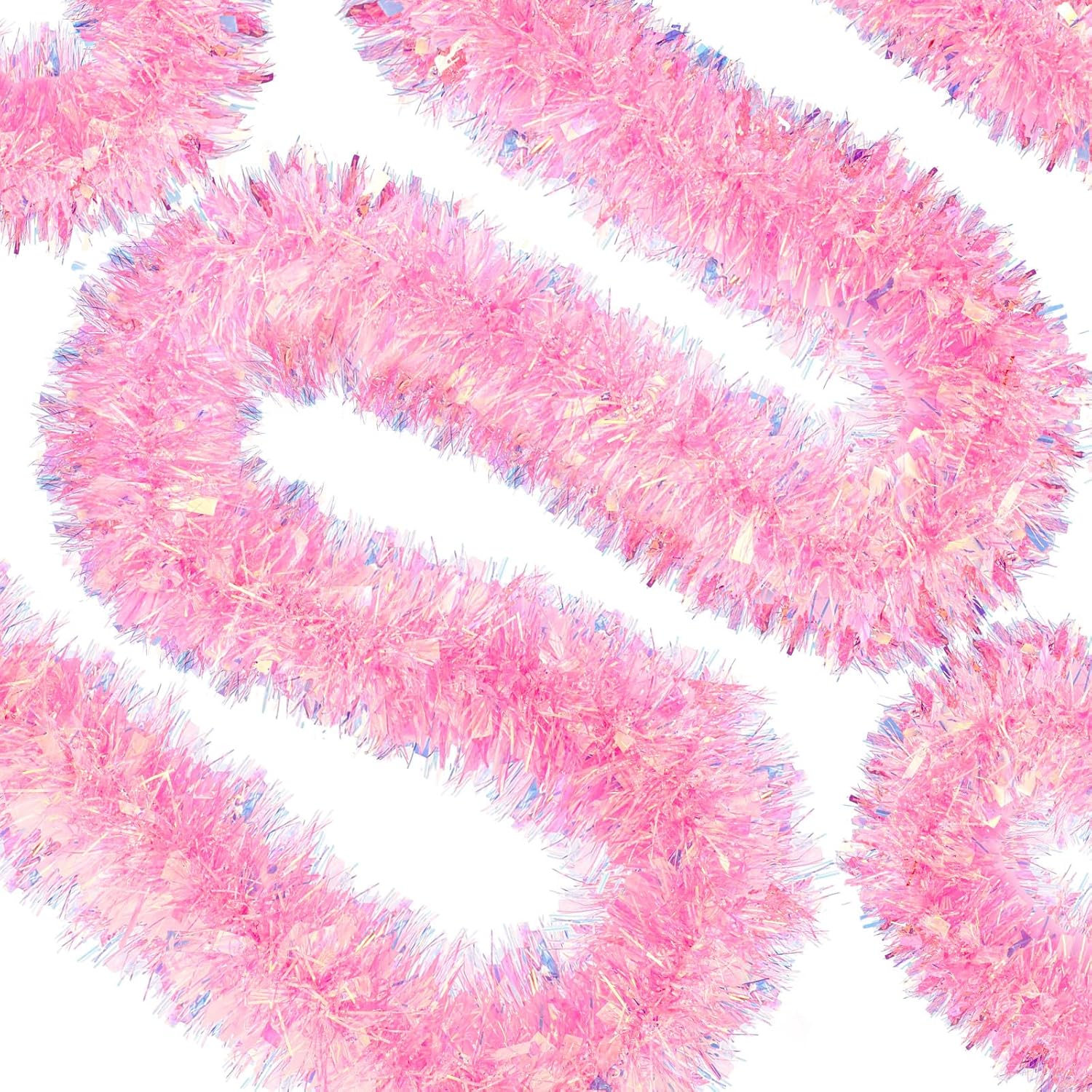 Wreaths, Garlands & Swags - WILLBOND 26.2 Feet Christmas Tinsel Garland Xmas Party Metallic Tinsel Twist Garland Glitter Christmas Tree Hanging Wreath Decor for Staircase Railing Banister Indoor Outdoor Ornament (Pink)