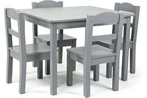 Humble Crew Kids Wooden Table and 4 Chairs Set, Grey - Kids Table and Chair Set for Toddlers and Children for Arts, Crafts, and Snack Time - Sturdy, Durable Toddler Activity Table