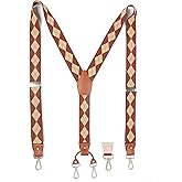 Prophet Clue PC Suspenders for Men Elastic Y Back 1.4 Inches Adjustable 4 to 3 Hooks for Wedding Dress Pants