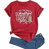 GRTXIN Christmas Shirts for Women Funny Merry Christmas Graphic Tees Xmas Tree T-Shirt Holiday Tops